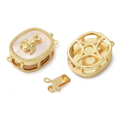 Brass with Natural Shell Box Clasps KK-G505-01G-1