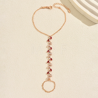 Elegant Brass Pave Clear and Red Cubic Zirconia Leaf Slave Bracelets YE0972-1