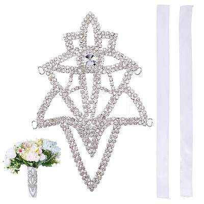Brass & Polyester & Rhinestone Flower Bouquet Ribbon DIY-FG0010-31-1