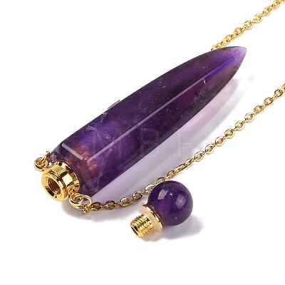 Natural Amethyst Bullet Shaped Perfume Bottle Pendant Necklaces G-B089-02G-08-1