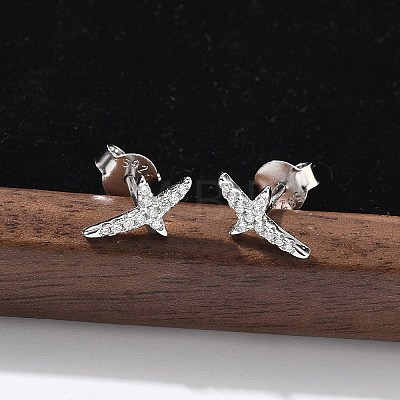 925 Sterling Silver Clear Cubic Zirconia Stud Earrings EJEW-Q032-01D-P-1