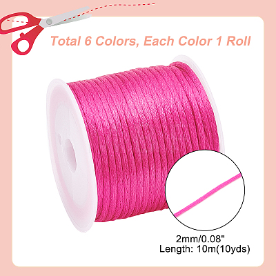   6 Rolls 6 Colors Nylon Rattail Satin Cord NWIR-PH0002-01B-1