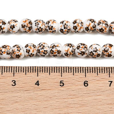 Handmade Flower Printed Porcelain Ceramic Beads Strands PORC-M005-6mm-08-1