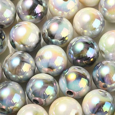 UV Plating Rainbow Iridescent Acrylic Beads OACR-F004-04G-1
