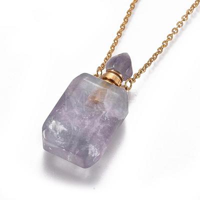 Natural Fluorite Openable Perfume Bottle Pendant Necklaces G-K295-B-G-1