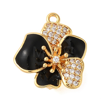 Brass Micro Pave Clear Cubic Zirconia with Black Enamel Fold Over Clasps KK-G505-23G-1