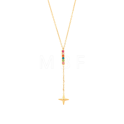 304 Stainless Steel Micro Pave Cubic Zirconia Lariat Necklaces STAS-OY018-27G-1