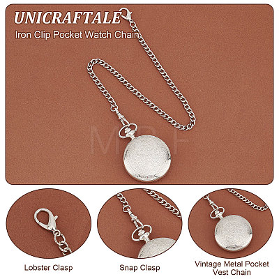 Unicraftale 2Pcs 2 Style Iron Clip Pocket Watch Chain DIY-UN0003-62-1