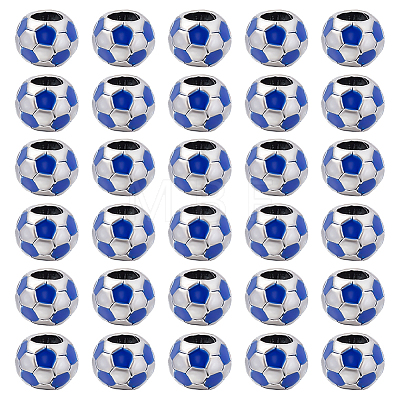 30Pcs Large Hole FootBall/Soccer Ball Alloy Enamel European Beads MPDL-ME0001-06B-1