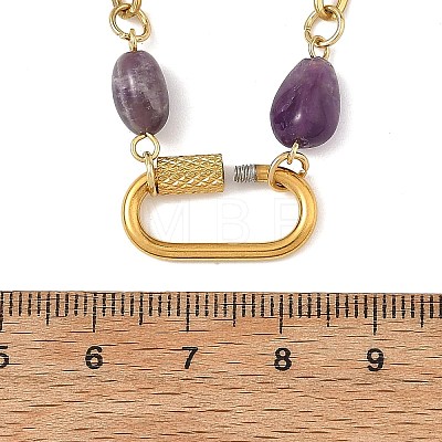 Natural Amethyst Nuggets Beaded Chain Necklaces NJEW-JN06508-01-1