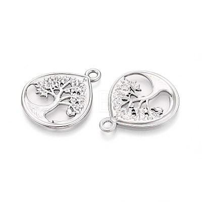 304 Stainless Steel Teardrop with Tree of Life Pendants STAS-T067-35P-1