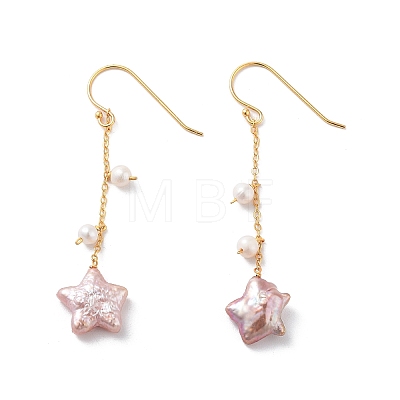 Star Natural Pearl Dangle Earrings EJEW-E303-07G-1