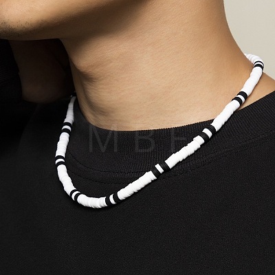 Bohemian Black and White Polymer Clay Heishi Beaded Necklaces for Men DR8717-1