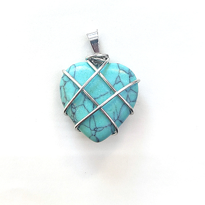 Synthetic Turquoise Copper Wire Wrapped Pendants FIND-PW0015-21L-1
