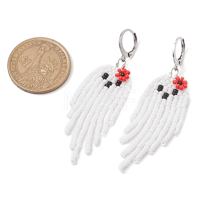 Halloween Woven MIYUKI Seed Beads Ghost Hoop Earrings EJEW-JE05854-02-1