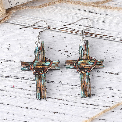 Printed Both Sides Wood Dangle Earrings FS-WGB0329-01-1