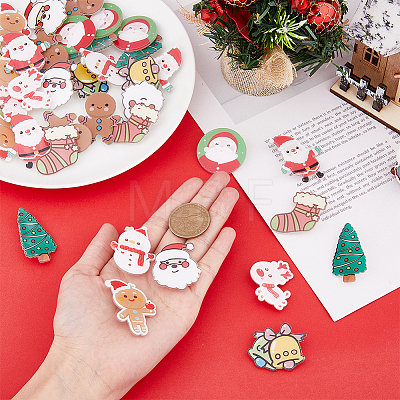 40Pcs 10 Style Christmas Sock & Santa Claus & Tree & Gingerbread Man & Deer Acrylic Brooch Pin JEWB-FH0001-32-1