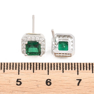 Square Brass Micro Pave Cubic Zirconia Stud Earrings EJEW-Z164-22P-02-1
