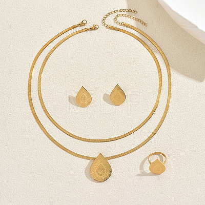 Stainless Steel Teardrop Necklace & Earrings & Ring Sets for Women EE9030-1