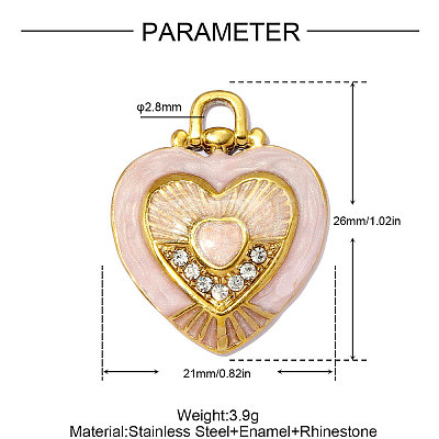 304 Stainless Steel with Pearl Pink Enamel Pendants SA-OY001-40G-1
