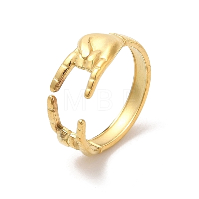 Ion Plating(IP) 304 Stainless Steel Hands Open Cuff Rings for Women X-RJEW-L107-002G-1