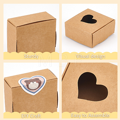 Square Hollow Out Heart Kraft Paper Storage Gift Boxes CON-WH0095-66A-1