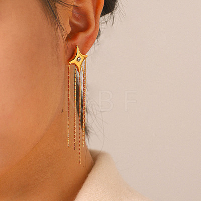304 Stainless Steel Pave Clear Cubic Zirconia Star Tassel Earrings for Women WG0B521-01-1