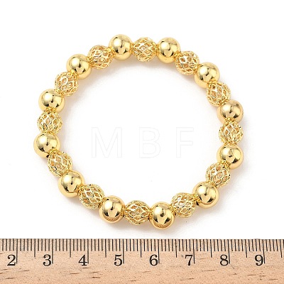 Brass Round Beaded Stretch Bracelets for Women BJEW-B148-04B-G-1