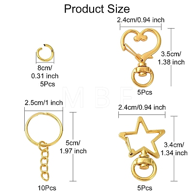 10Set 2 Styles Star Alloy Swivel Clasps with 10Pcs Iron Split Key Rings PURS-YW0001-01A-1