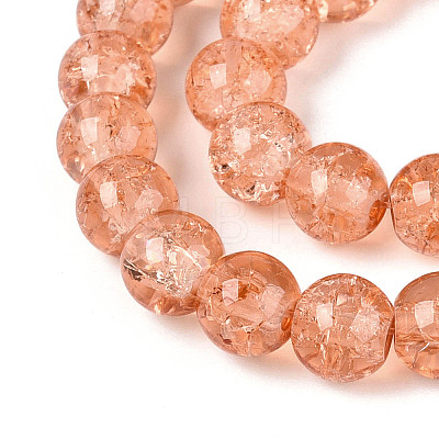 1Strand Light Salmon Transparent Crackle Glass Round Beads Strands X-CCG-Q001-8mm-05-1