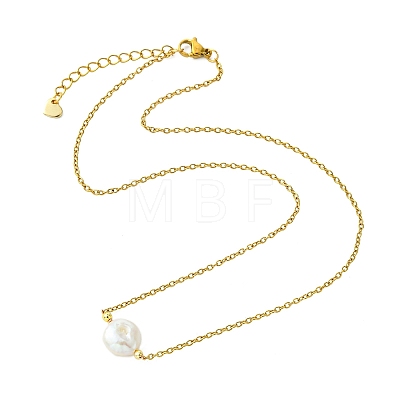 Natural Baroque Keshi Pearl Pendant 304 Stainless Steel Cable Chain Necklaces for Women NJEW-JN06225-02-1