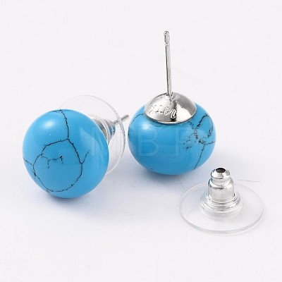 Synthetic Turquoise Stud Earrings G-F267-09B-1