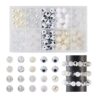 160Pcs 10 Style ABS Plastic Imitation Pearl Beads & Transparent & Opaque Acrylic Beads FIND-SW0001-31-1