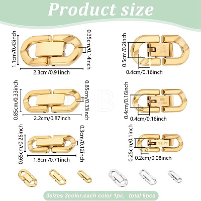 6Pcs 6 Styles 304 Stainless Steel Fold Over Clasps STAS-PH0006-09-1