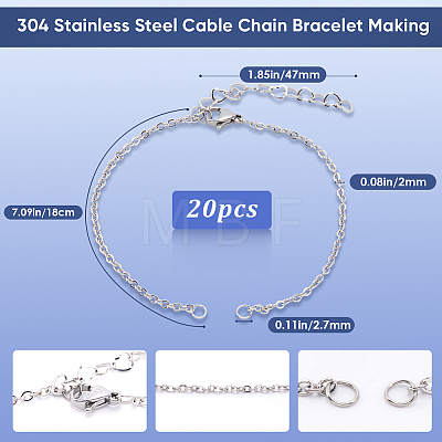 SOFPLATE 20Pcs 304 Stainless Steel Cable Chain Bracelet Making AJEW-SP0001-01-1