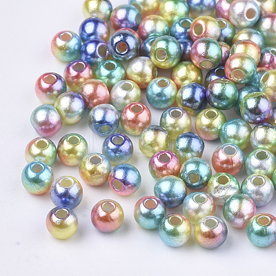 Rainbow ABS Plastic Imitation Pearl Beads X-OACR-Q174-6mm-07-1