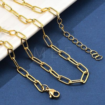 304 Stainless Steel Paperclip Chain Necklaces for Women Men NJEW-G161-01G-1