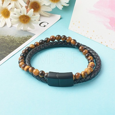 Natural Mixed Stone Round Beads Multi-strand Bracelets BJEW-JB06571-1