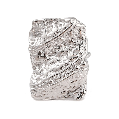 Non-Tarnish Hammered Rectangle 304 Stainless Steel Open Cuff Ring for Women Men RJEW-Z038-01P-1