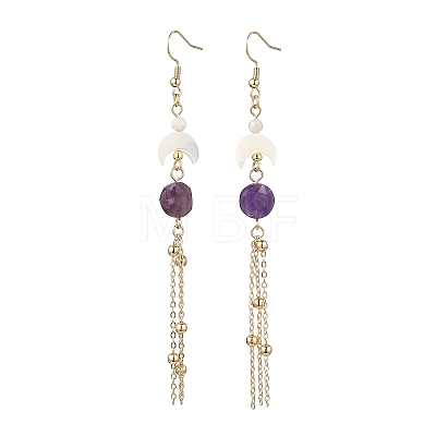Natural Amethyst Round with Moon Dangle Earrings EJEW-JE06813-02-1