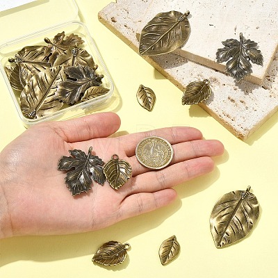 20Pcs 4 Styles Tibetan Style Alloy Leaf Pendants TIBEP-YW0002-39-1