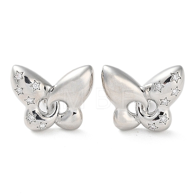 Butterfly with Star Rack Plating Brass Micro Pave Clear Cubic Zirconia Stud Earrings for Women EJEW-A045-06P-1