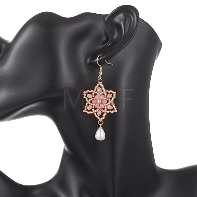 Dyed Natural Malaysia Jade & Glass Seed Beaded Flower with Teardrop Dangle Earrings EJEW-MZ00710-02-1