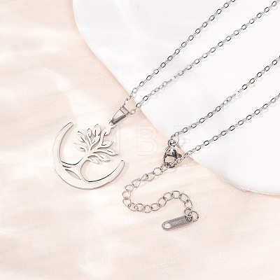 304 Stainless Steel Tree Pendant Cable Chain Necklaces for Men Women NJEW-K308-05D-P-1