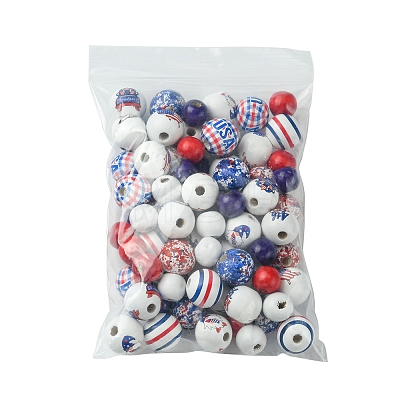 75Pcs 12 Styles Independence Day Theme Wood European Beads WOOD-FS0001-22-1