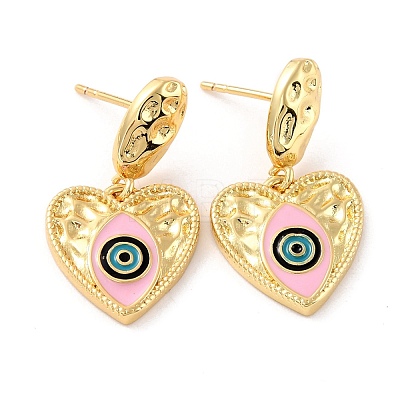 Heart with Horse Eye Enamel Drop Earrings for Her EJEW-C002-25G-RS-1