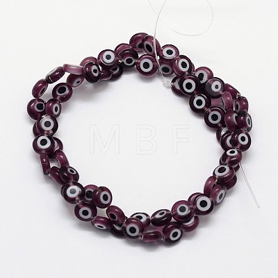 Handmade Evil Eye Lampwork Flat Round Bead Strands LAMP-L058-6mm-03-1