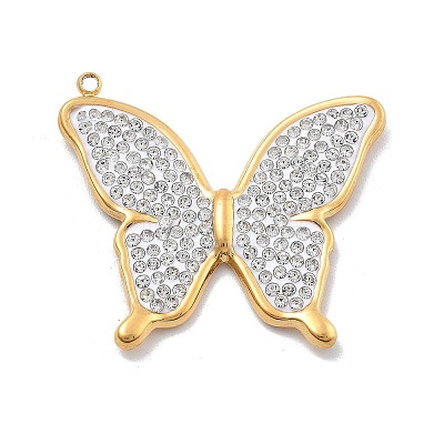 304 Stainless Steel Polymer Clay Rhinestone Pendants RESI-R155-012G-04-1