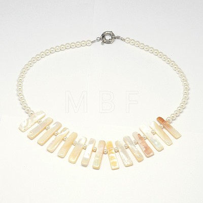 Mixed Styles Natural White Mother of Pearl Shell Bib Statement Necklaces NJEW-L096-05-1