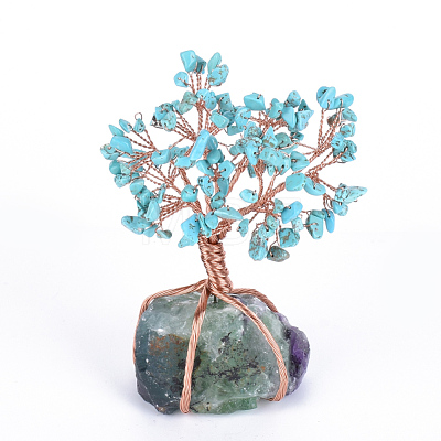 Natural African Turquoise(Jasper) Chips and Fluorite Pedestal Display Decorations G-S282-06-1
